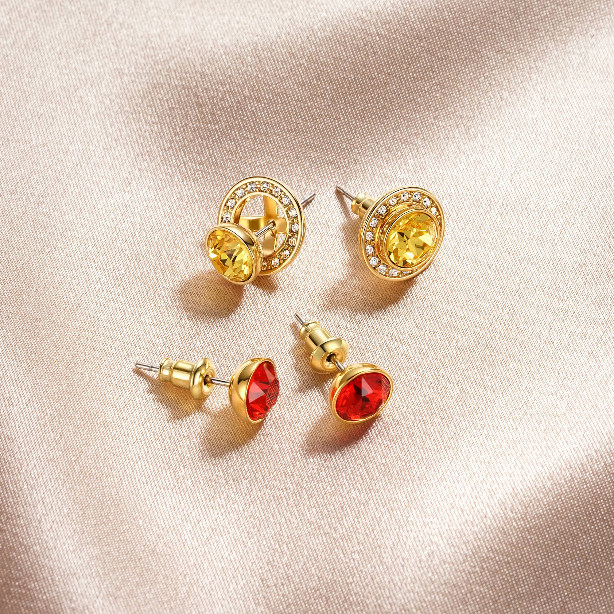 Angelic Bezel Stud Earrings Jackets with Clear Crystal Gold