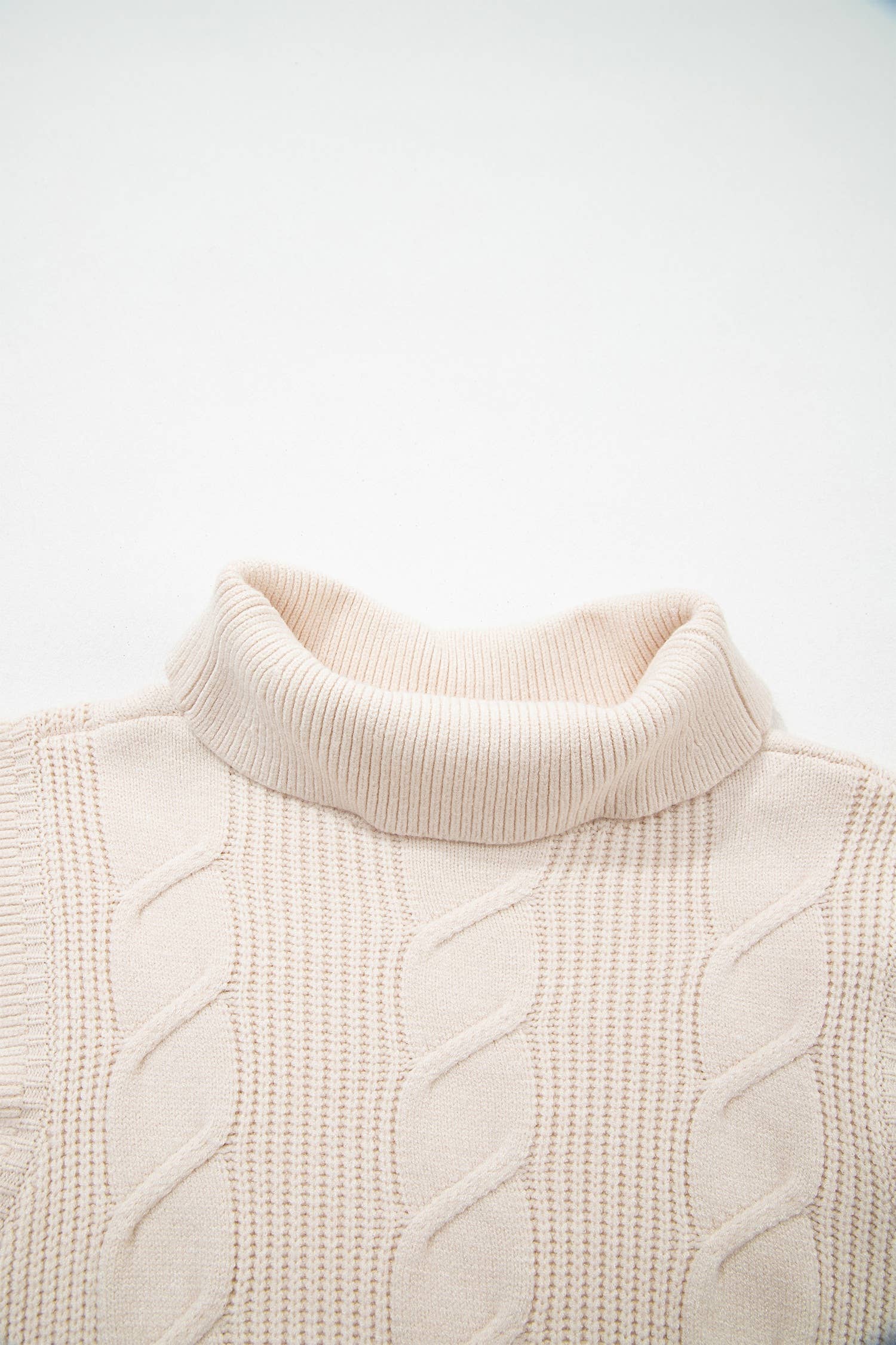 Western Cable Knit Ruffle Sleeve Turtleneck Sweater Top