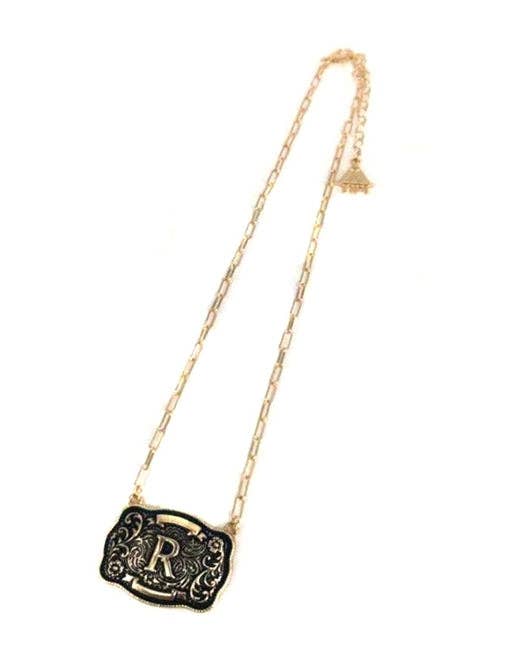 Western Belt Buckle Initial Necklace