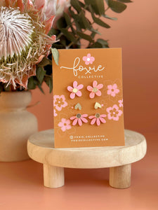 Stud Pack Trio | Candy Pink + Gold