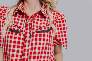 MK611 SL Button Down Shirt - Red Gingham