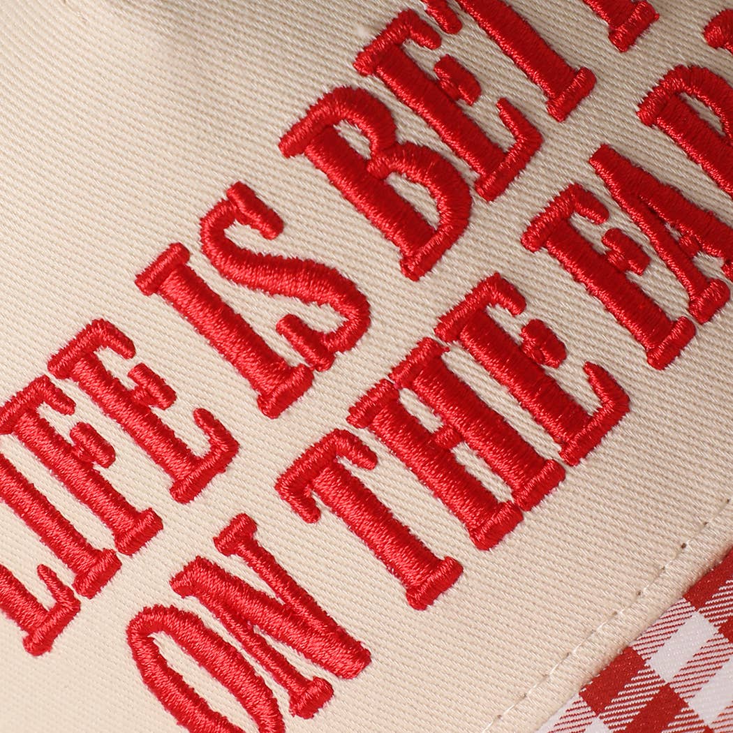 LIFE IS BETTER ON THE FARM 3D Embroidered Gingham Hat