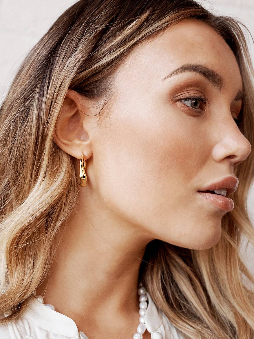 Wavy Textured 18K Gold Plated Earrings