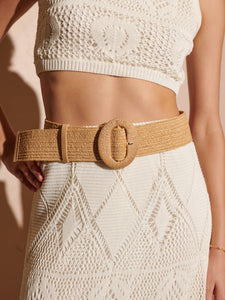 Alora Round Buckle Straw Belt- biscuit