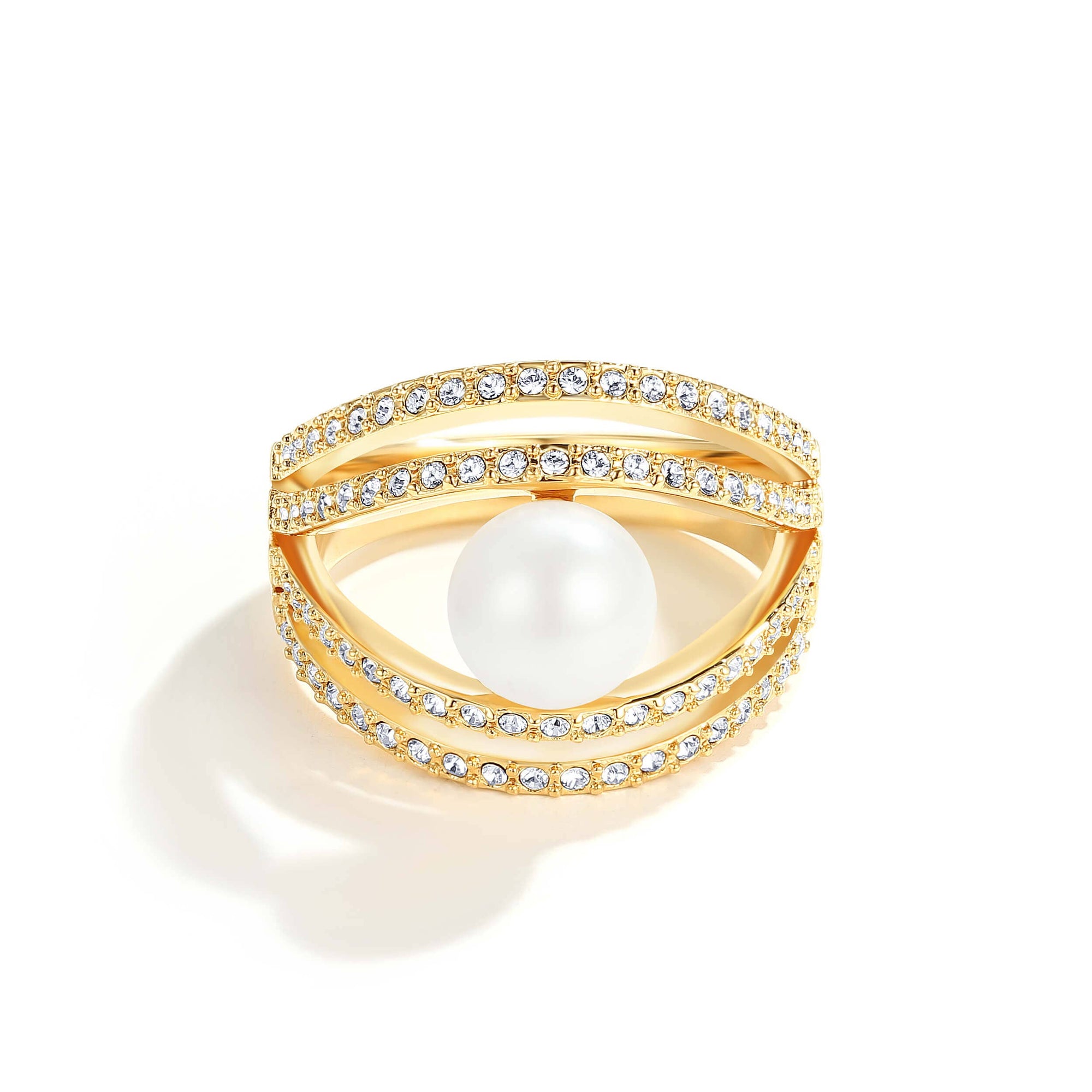 Gold Plated Multi-Stone Ring with White Crystal Pearl
