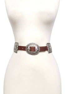 Western Bone Colour  Concho Belt in Genuine Cowhide Leather