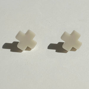 Beige Cross Stud Earrings - Small Cross Earrings, Minimalist