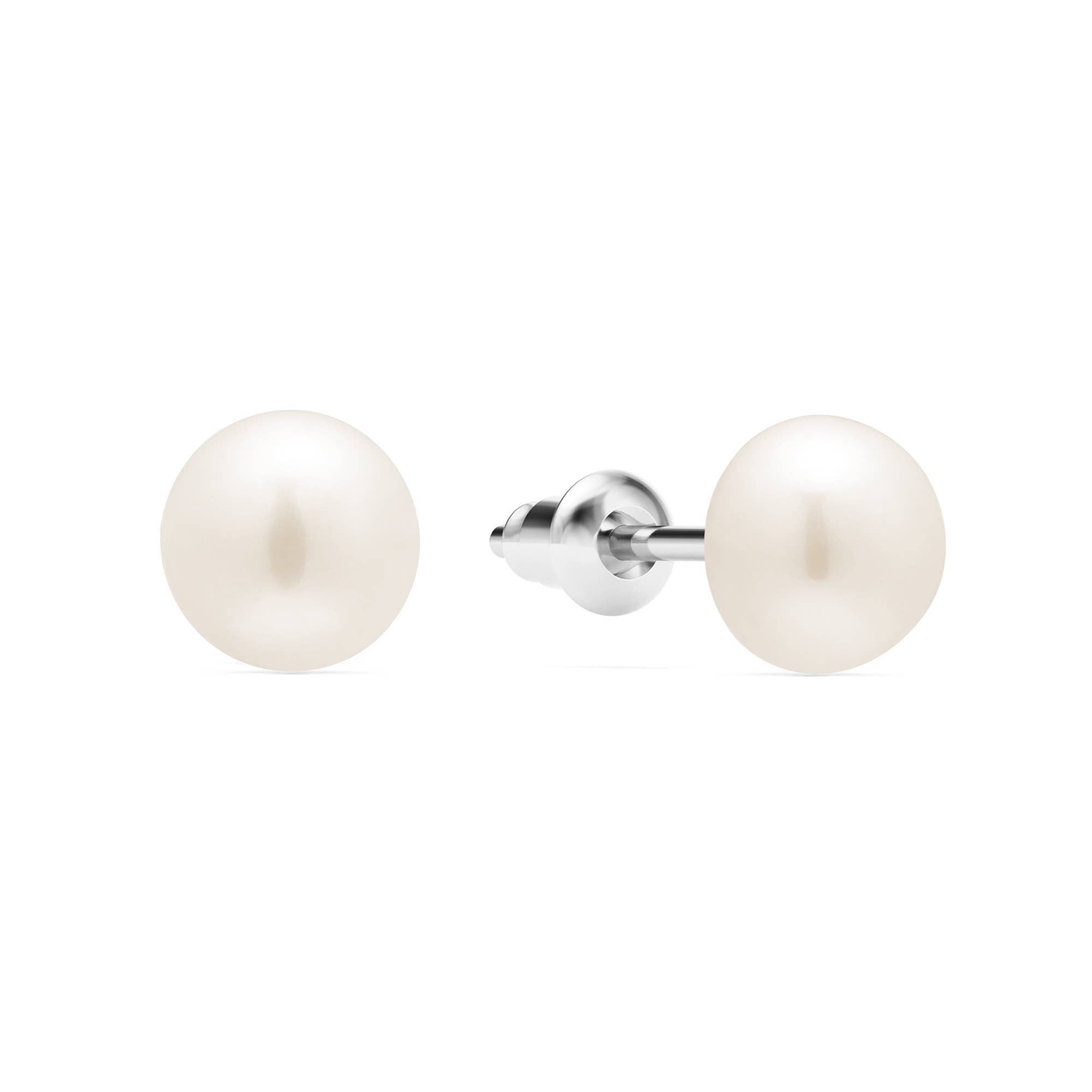 Freshwater 8mm Pearl Stud Earrings Freshwater Pearl Rhodium