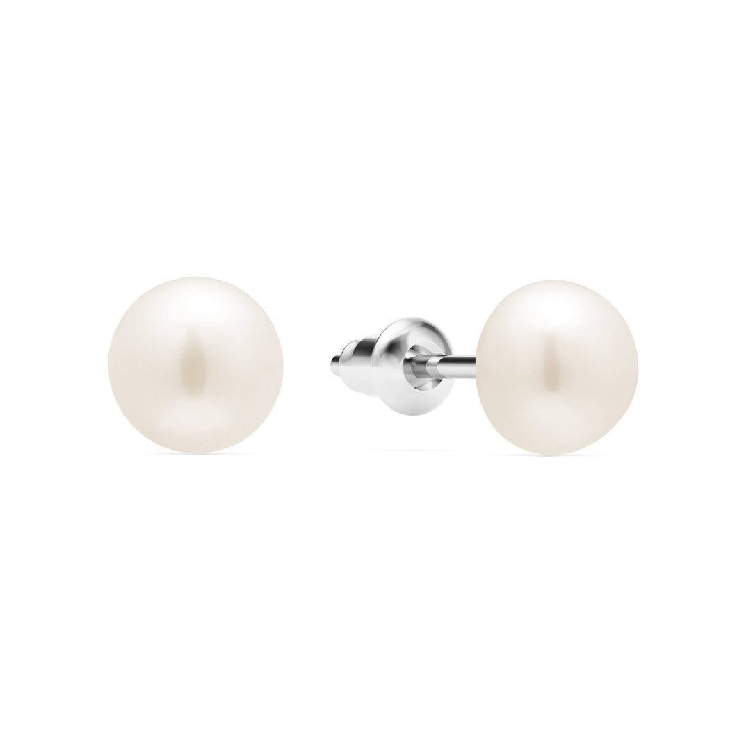 Freshwater 8mm Pearl Stud Earrings Freshwater Pearl Rhodium