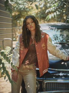 36164J - Faux Leather Western Embroidered Bomber Jacket