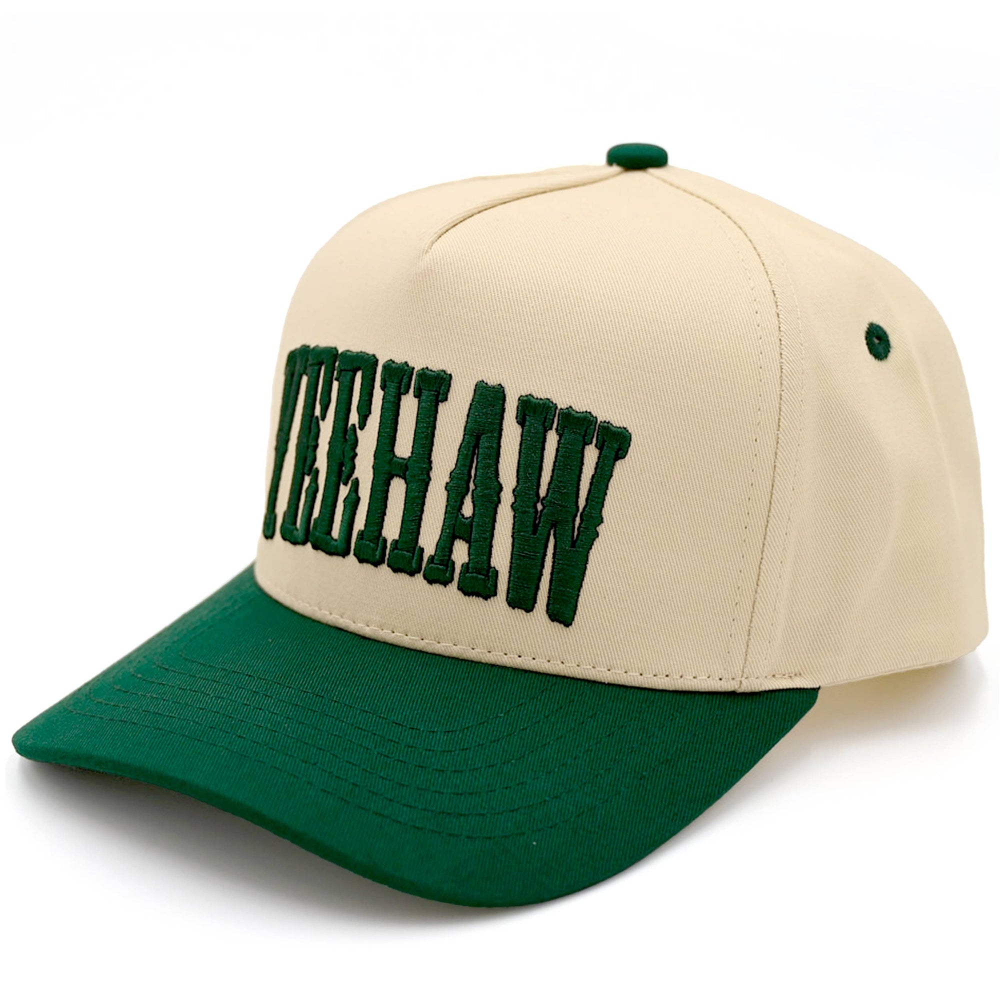 YEEHAW Embroidery Two Tone Cotton Cap: Dark Green