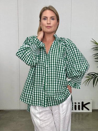 Gingham Top - 882 - Green & White