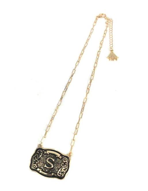 Western Belt Buckle Initial Necklace
