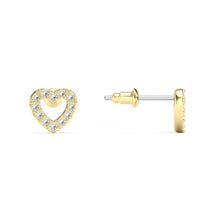 Open Heart Stud Earrings Clear Crystals Gold Plated
