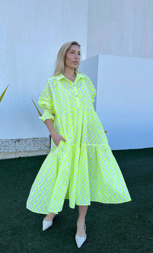 Zig Zag Pattern Dress - 843 - Yellow
