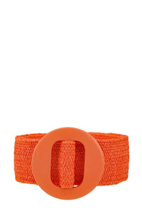 Elastic Straw Belt with Wood Buckle Accent