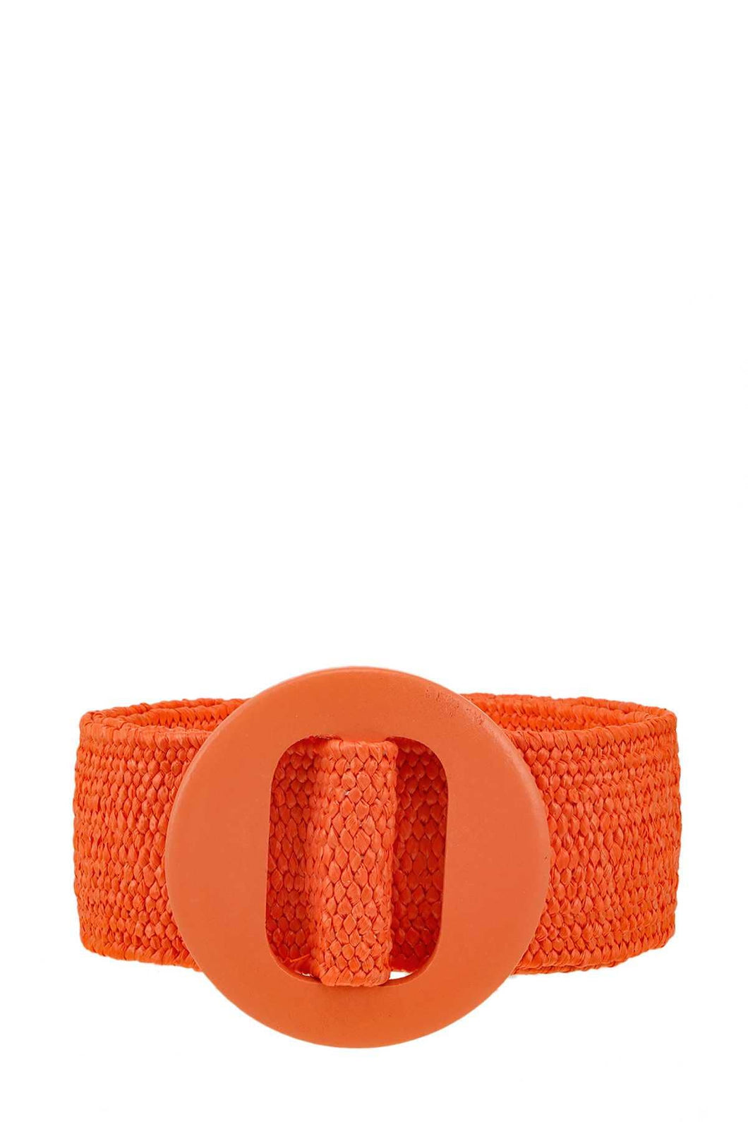 Elastic Straw Belt with Wood Buckle Accent