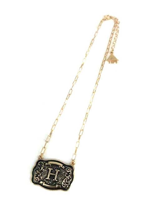 Western Belt Buckle Initial Necklace