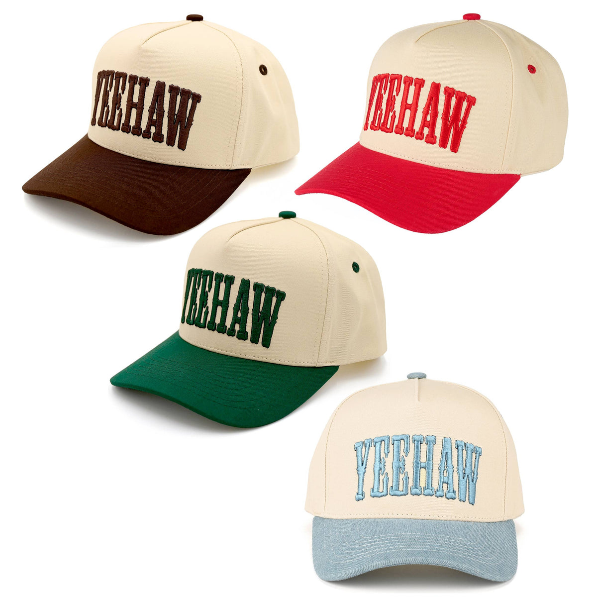 YEEHAW Embroidery Two Tone Cotton Cap: Dark Green