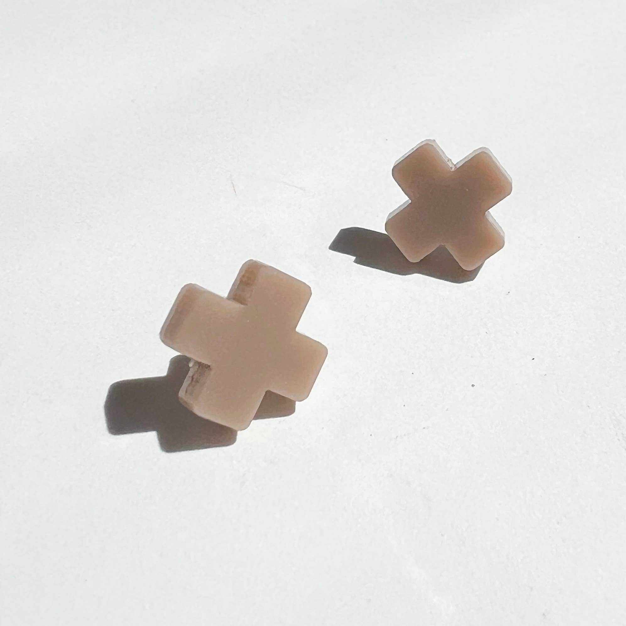 Taupe Cross Stud Earrings - Small Cross Earrings, Minimalist