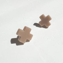 Taupe Cross Stud Earrings - Small Cross Earrings, Minimalist
