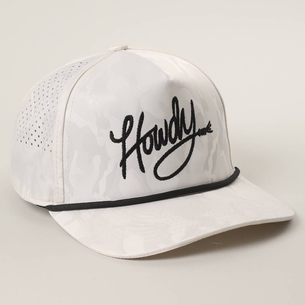 Howdy Embroidered White Camo Rope Strap Trucker Hat: LT GREY-LT GREY
