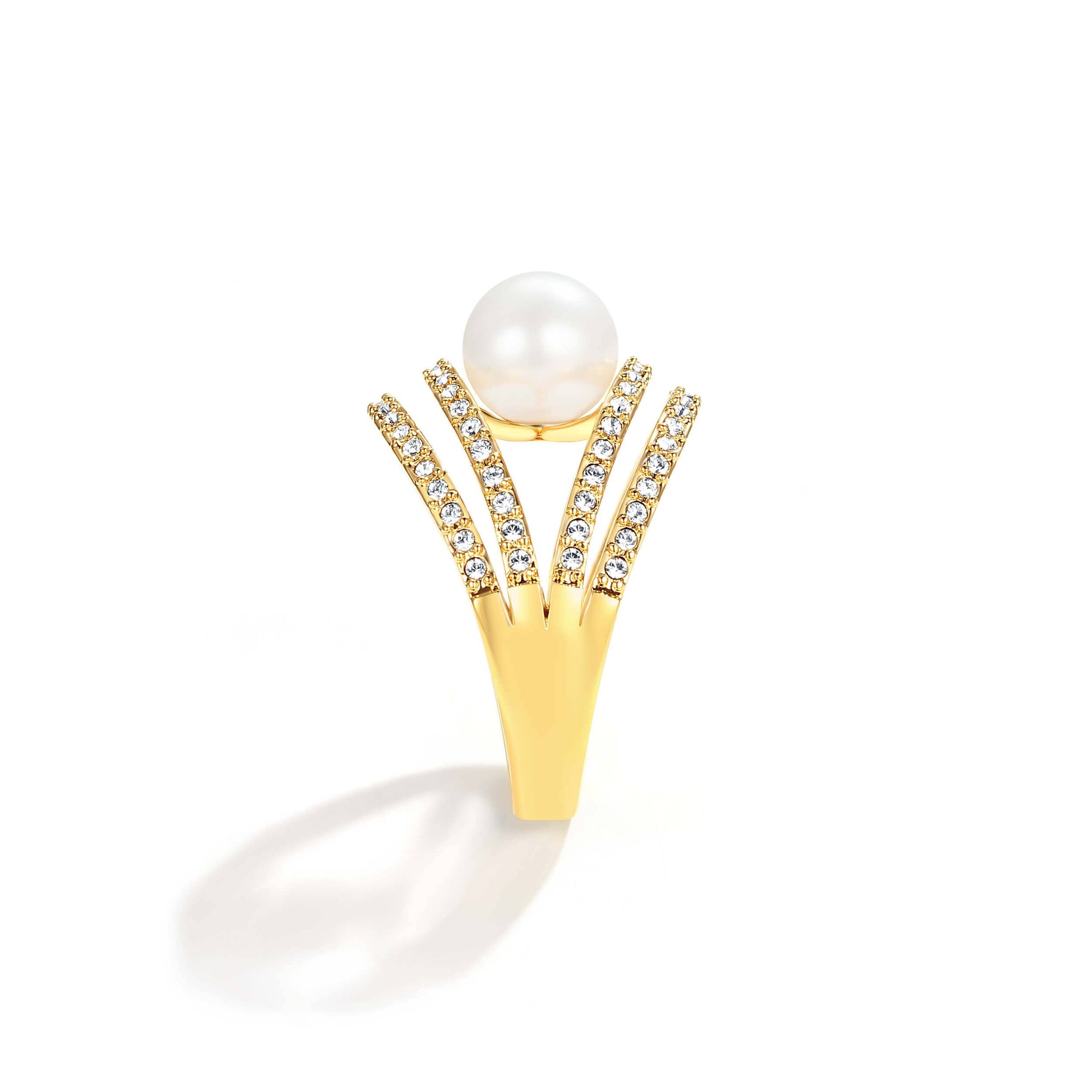 Gold Plated Multi-Stone Ring with White Crystal Pearl