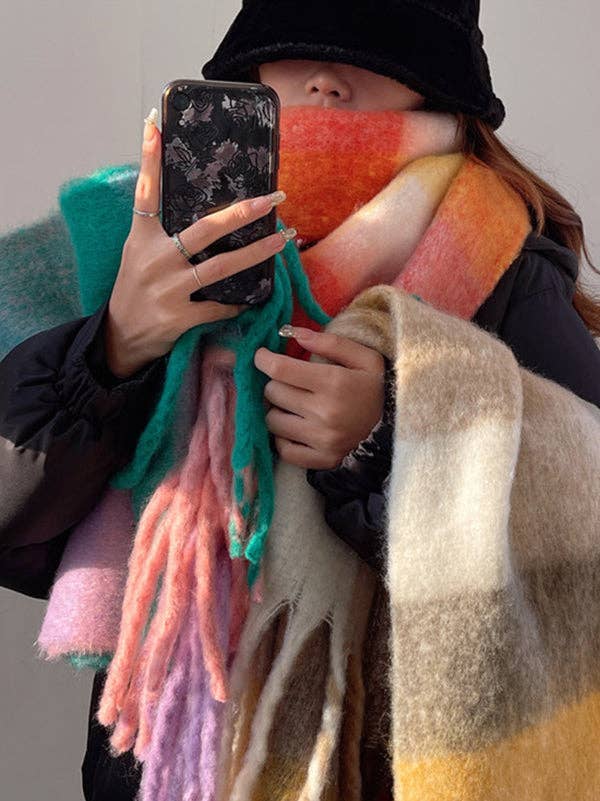 Keep Warm Tasseled Checkered Shawl&amp;Scarf