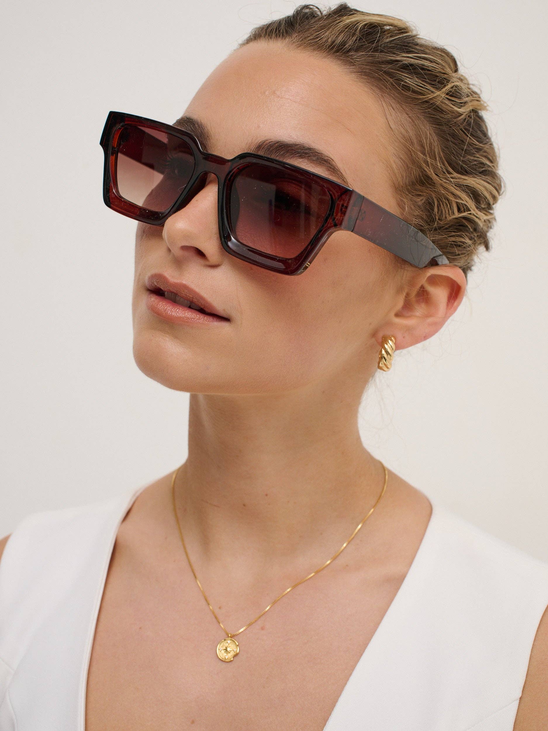 L&amp;S Jury Rectangular Sunglasses in Brown