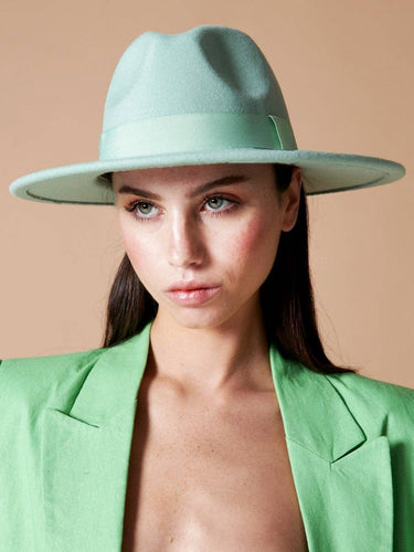 Lia Boho Fedora Felt Hat in Green