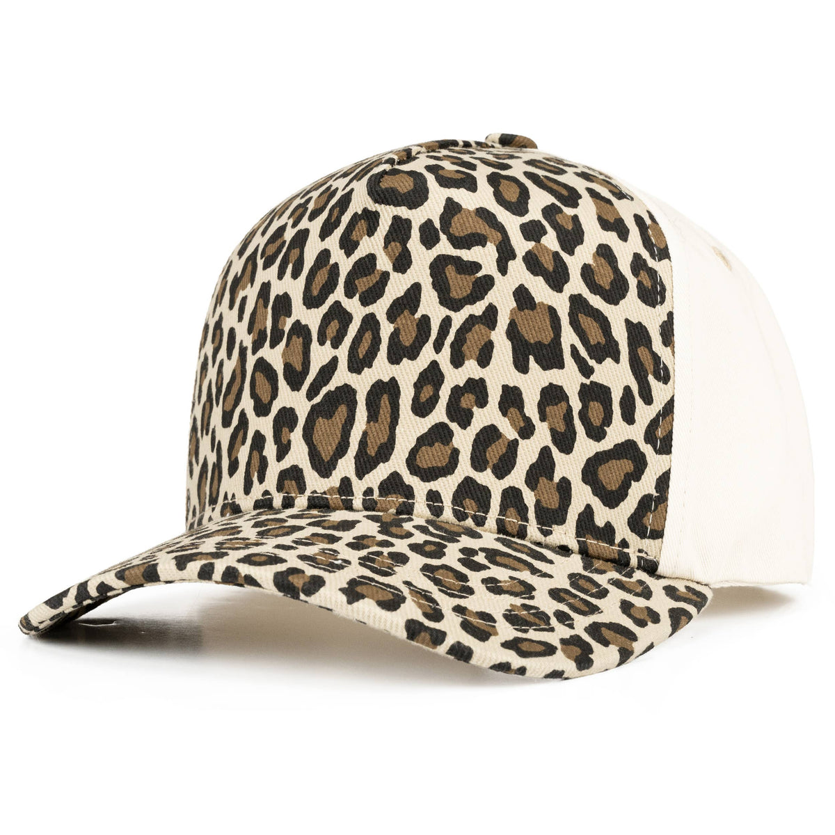 Leopard Pattern Two Tone Criss-Cross Back Trucker Hat: Camel pony tail