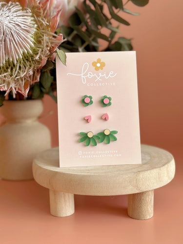 STUD PACK TRIO | Green + Pink