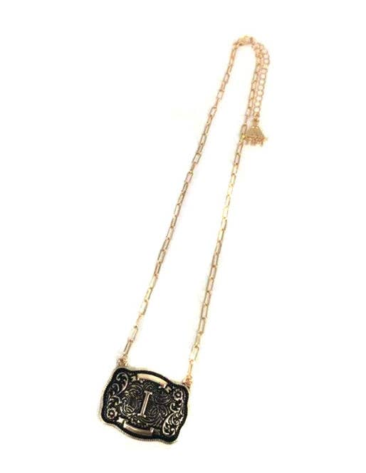 Western Belt Buckle Initial Necklace