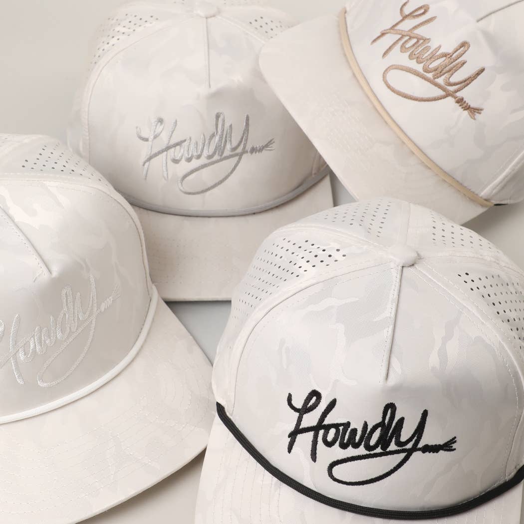 Howdy Embroidered White Camo Rope Strap Trucker Hat: LT GREY-LT GREY