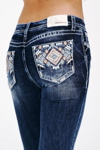 Grace in LA Aztec Modify Mid-Rise Boot Cut inseam 30