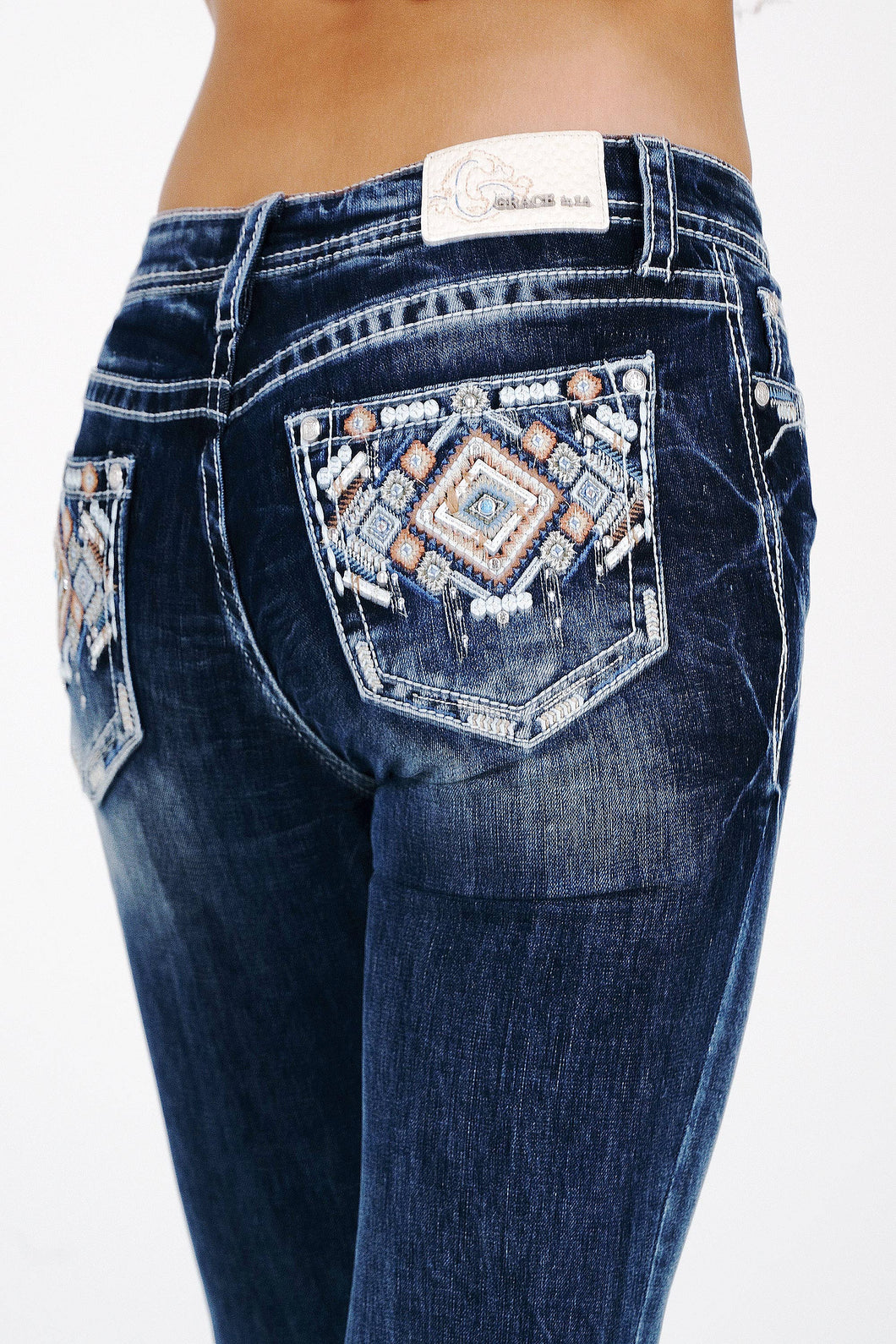 Grace in LA Aztec Modify Mid-Rise Boot Cut inseam 30