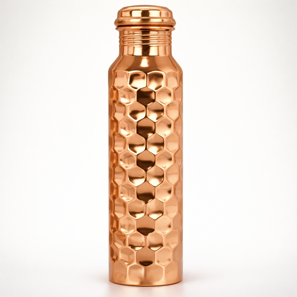 Pure Copper Embossed Water Bottle – 950ml Hammered Finish