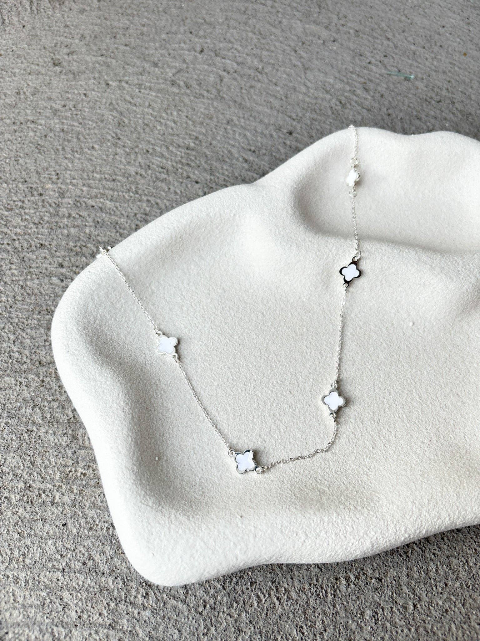 Clover Sterling Silver Plated Necklace in White
