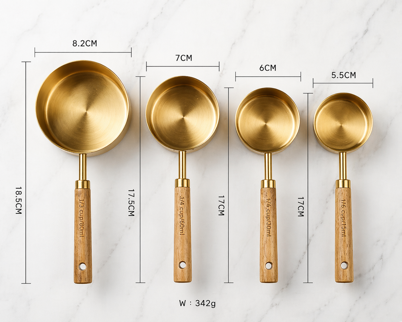 Gold Stainless Steel Measuring Cups Set