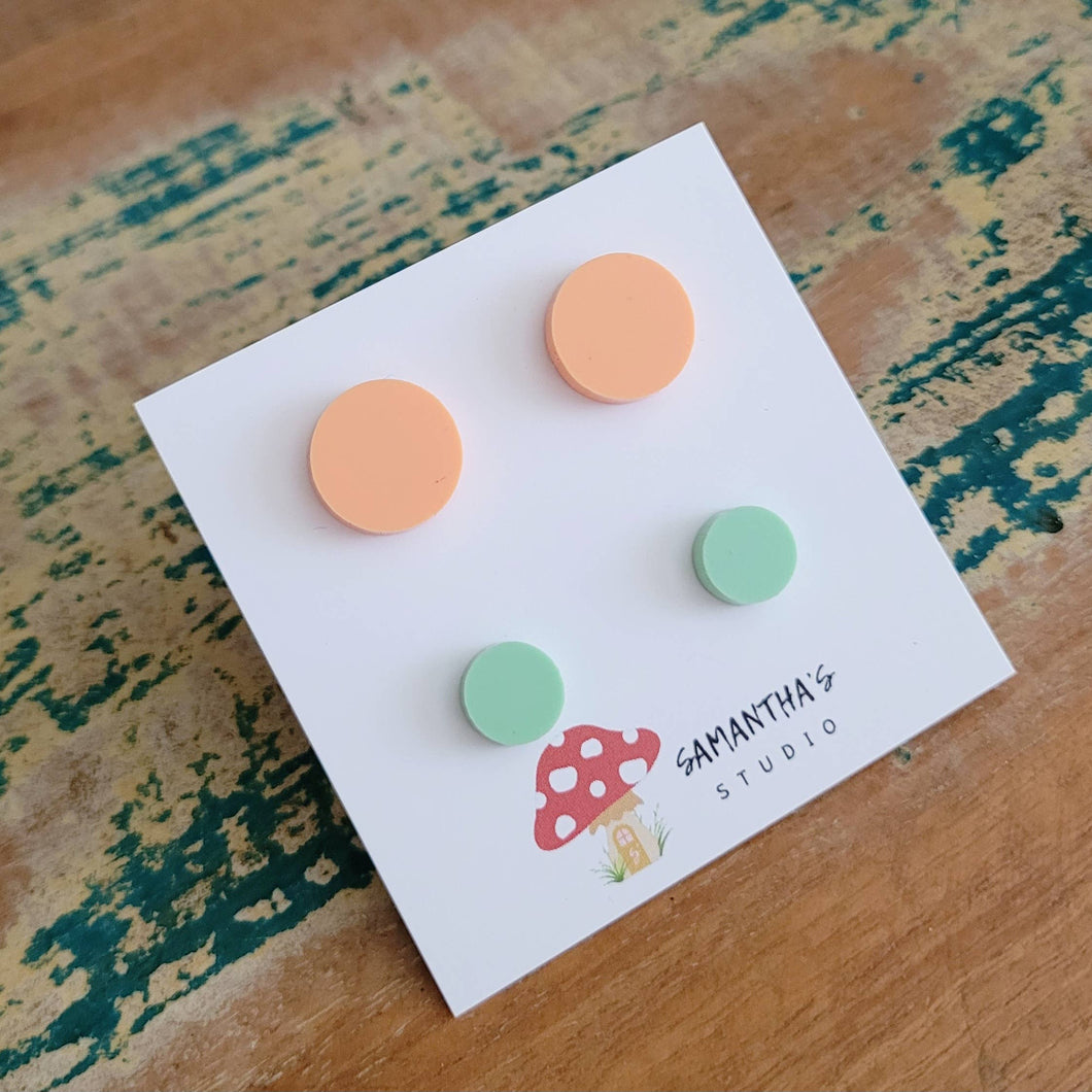 Multi Set Peach & Mint Acrylic round stud earrings