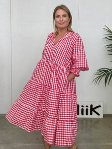 Gingham Dress - 883 - Red