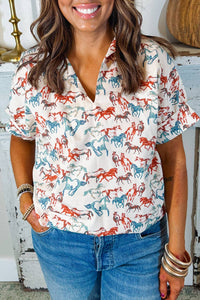 Plus Size Western Horse V-Neck Blouse
