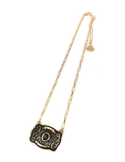 Western Belt Buckle Initial Necklace