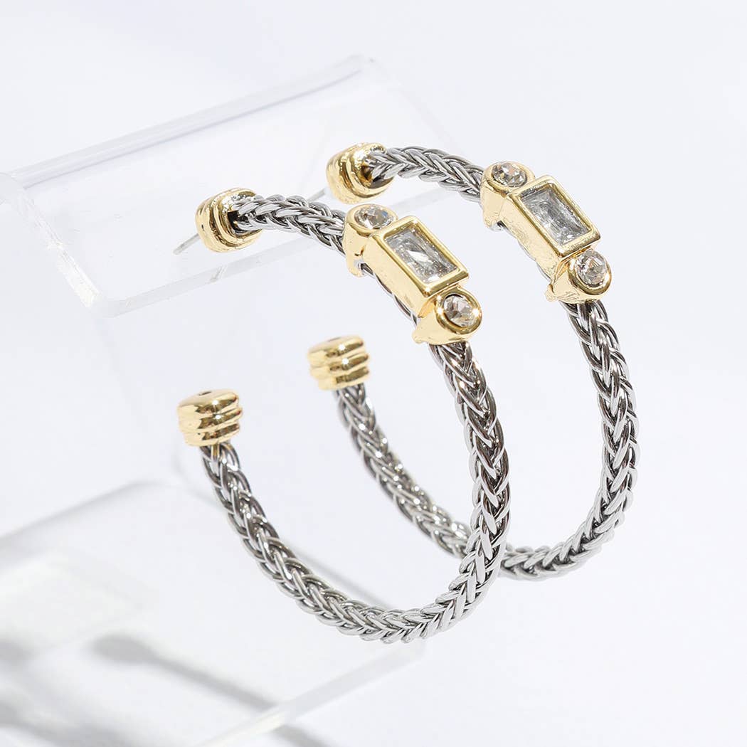 Braided Hoop Geometric Shape CZ Post Earrings