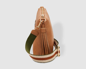 Kasey Crossbody Bag - Stripe Strap - Camel