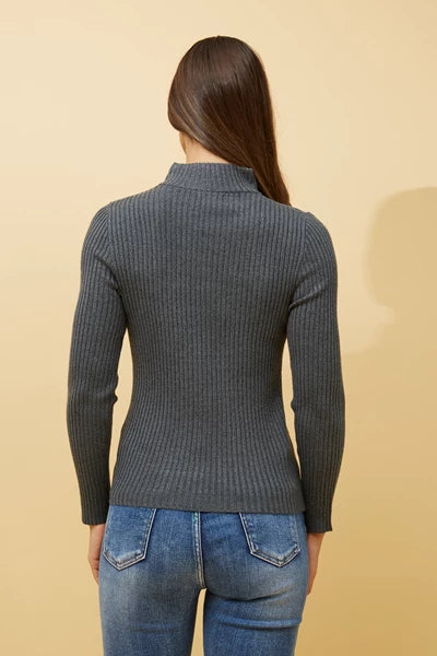 POLO NECK RIBBED KNIT - High Neck - Dark grey