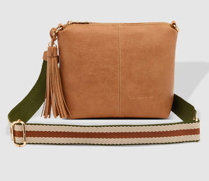 Kasey Crossbody Bag - Stripe Strap - Camel