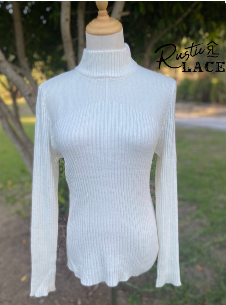 POLO NECK RIBBED KNIT - High Neck - White – RUSTIC LACE