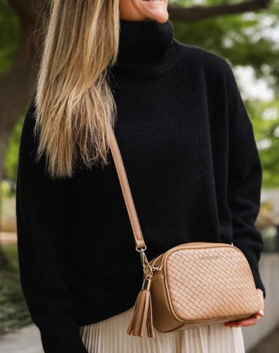 Jacinta - Woven Crossbody Bag - Camel