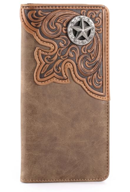 Montana West - Embossed Lone Star Concho Men's Bifold Wallet - Brown
